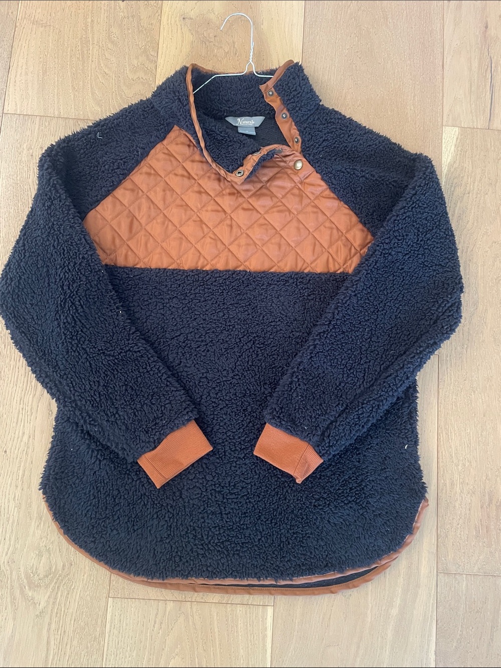 Natural Reflections Black Sherpa Pullover with Rust Trim